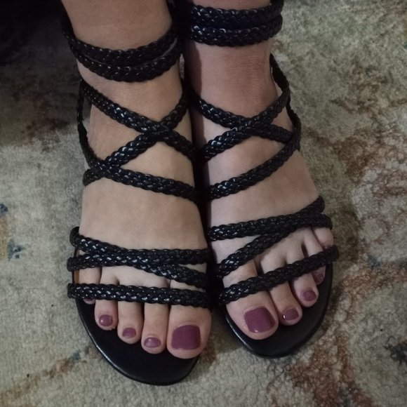 Black Strappy Kitten Heel Sandals - Picture 1 of 4
